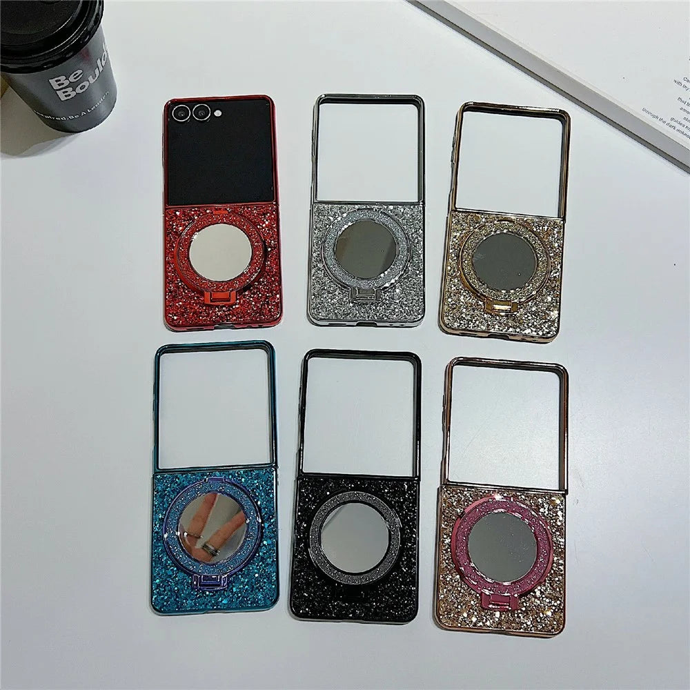 For Samsung Galaxy Z Flip8 Case Kickstand TPU+PC Phone Cover with Mirror - Red - 7