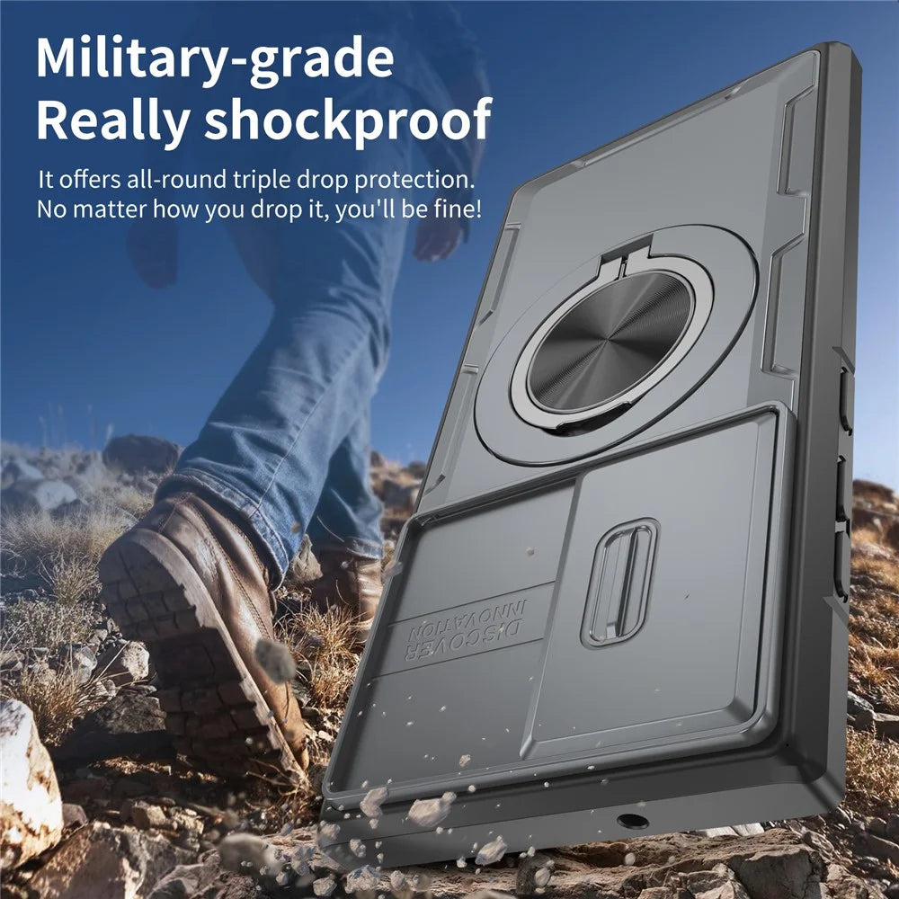 For Samsung Galaxy S23 Ultra Magnetic Case Slide Camera Cover Rotary Kickstand PC + TPU Phone Shell - Grey - 6