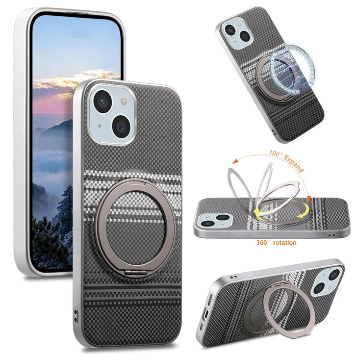 For iPhone 14 Case Magnetic Kickstand PU Leather + PC + TPU Gradient Phone Cover - Black - 1