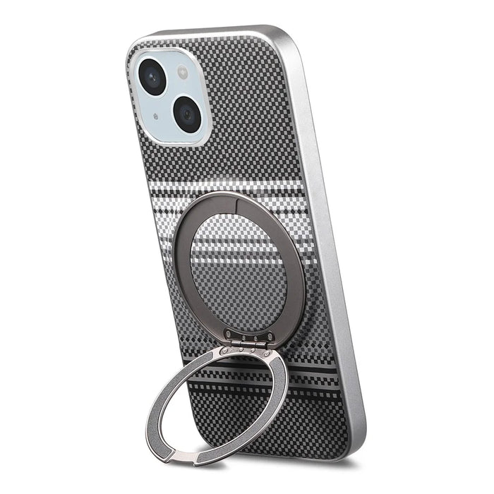 For iPhone 14 Case Magnetic Kickstand PU Leather + PC + TPU Gradient Phone Cover - Black - 3