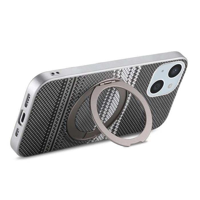 For iPhone 14 Case Magnetic Kickstand PU Leather + PC + TPU Gradient Phone Cover - Black - 4