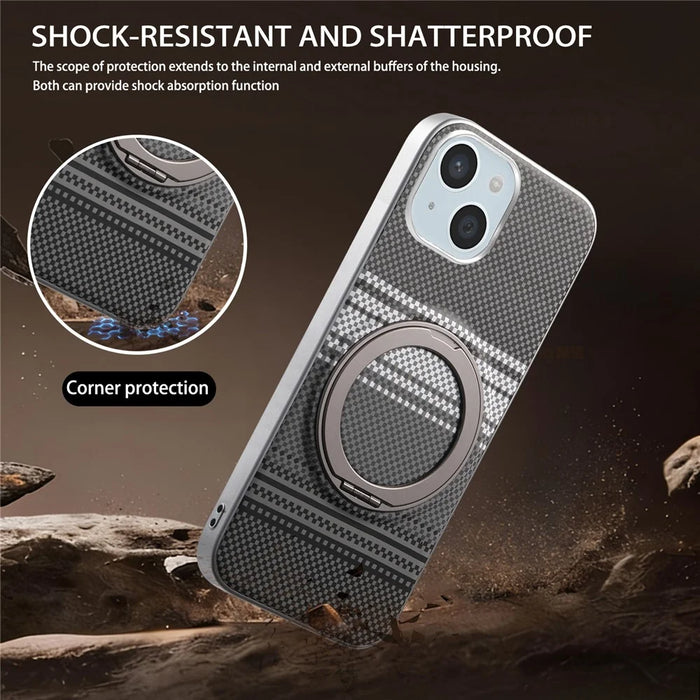 For iPhone 14 Case Magnetic Kickstand PU Leather + PC + TPU Gradient Phone Cover - Black - 6