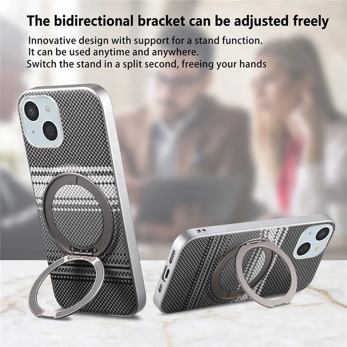 For iPhone 14 Case Magnetic Kickstand PU Leather + PC + TPU Gradient Phone Cover - Black - 7