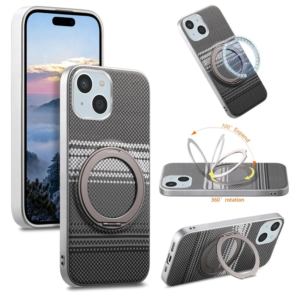 For iPhone 15 Case Magnetic Kickstand PU Leather + PC + TPU Gradient Phone Cover - Black - 1