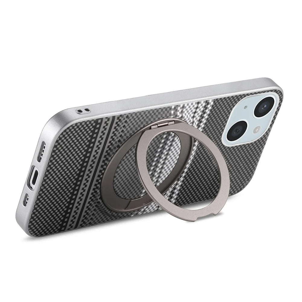 For iPhone 15 Case Magnetic Kickstand PU Leather + PC + TPU Gradient Phone Cover - Black - 4