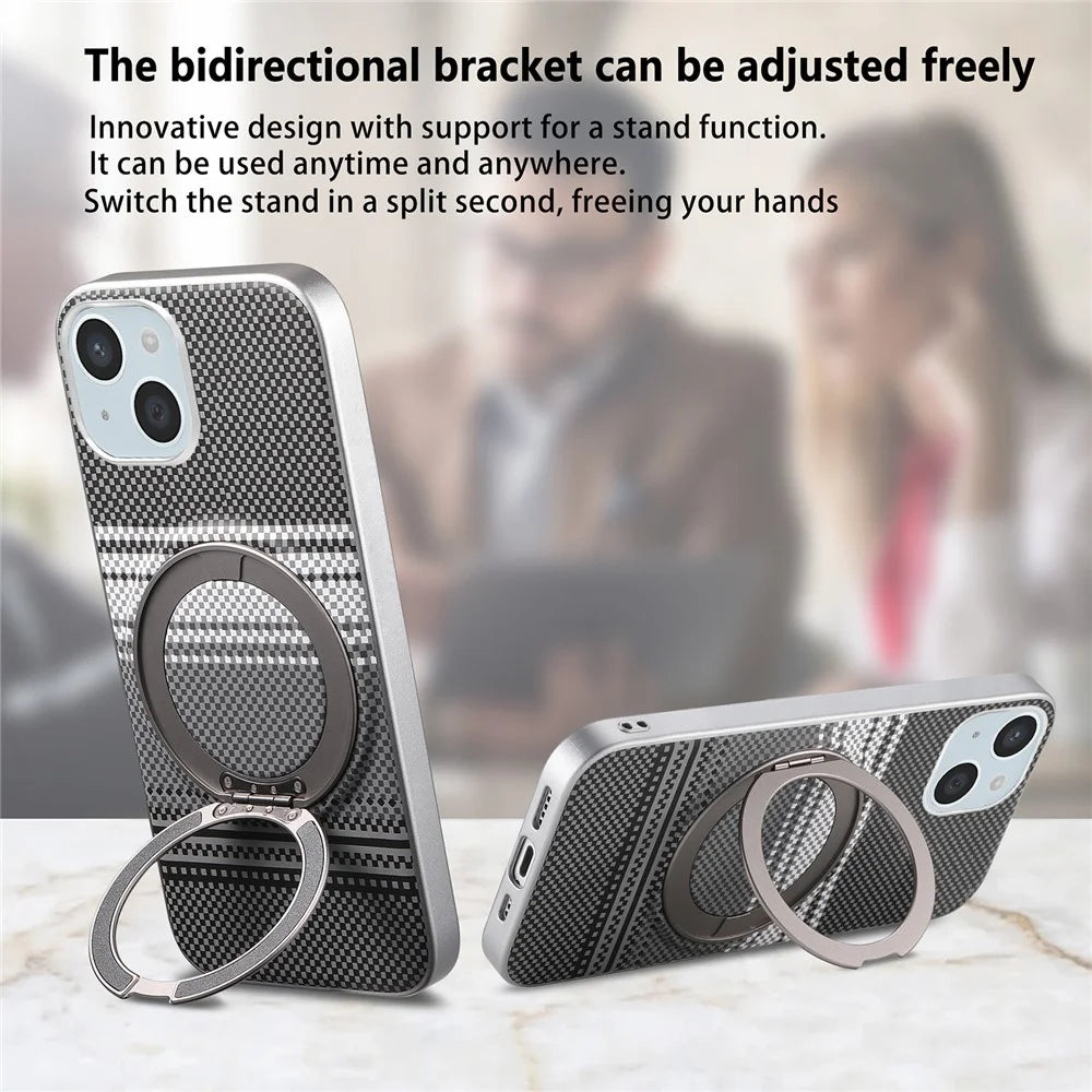 For iPhone 15 Case Magnetic Kickstand PU Leather + PC + TPU Gradient Phone Cover - Black - 7