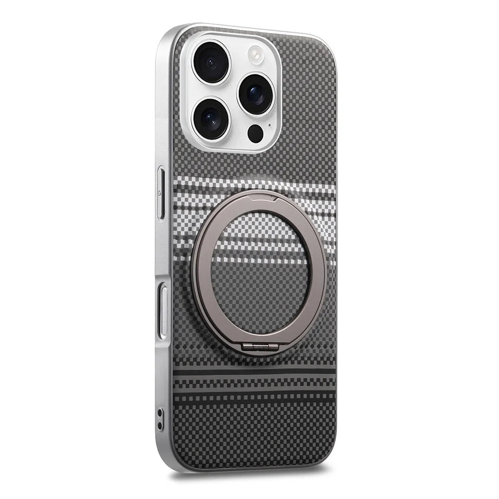 For iPhone 16 Pro Case Magnetic Kickstand PU Leather + PC + TPU Gradient Phone Cover - Black - 2