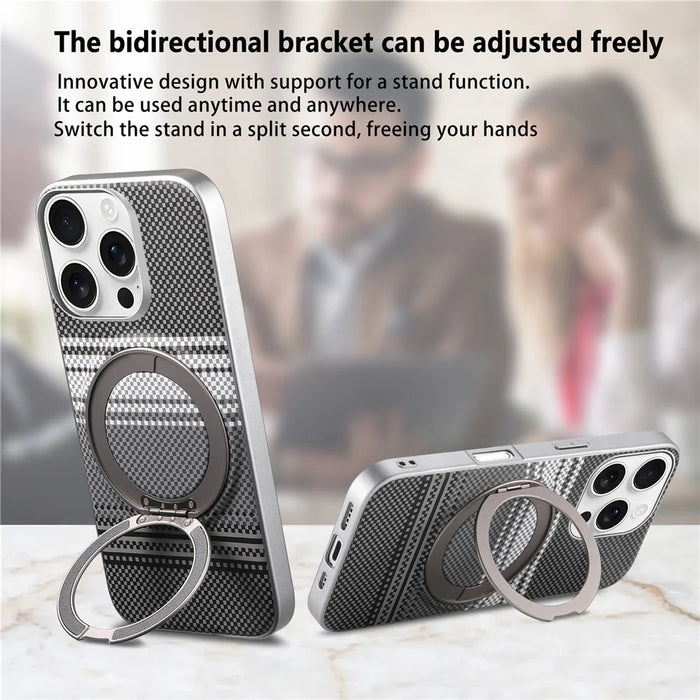 For iPhone 16 Pro Max Case Magnetic Kickstand PU Leather + PC + TPU Gradient Phone Cover - Black - 7