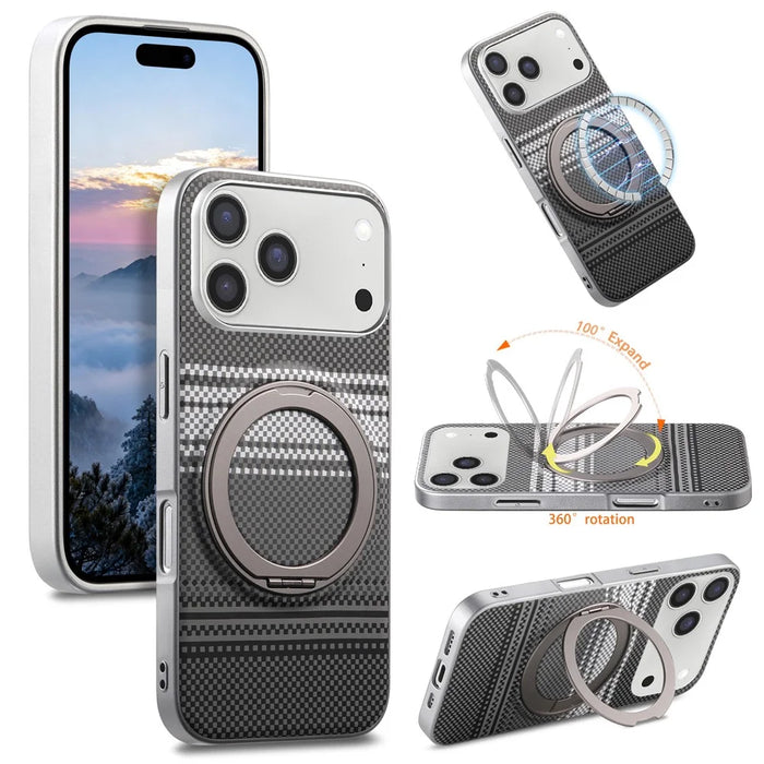 For iPhone 17 Pro Case Magnetic Kickstand PU Leather + PC + TPU Gradient Phone Cover - Black - 1