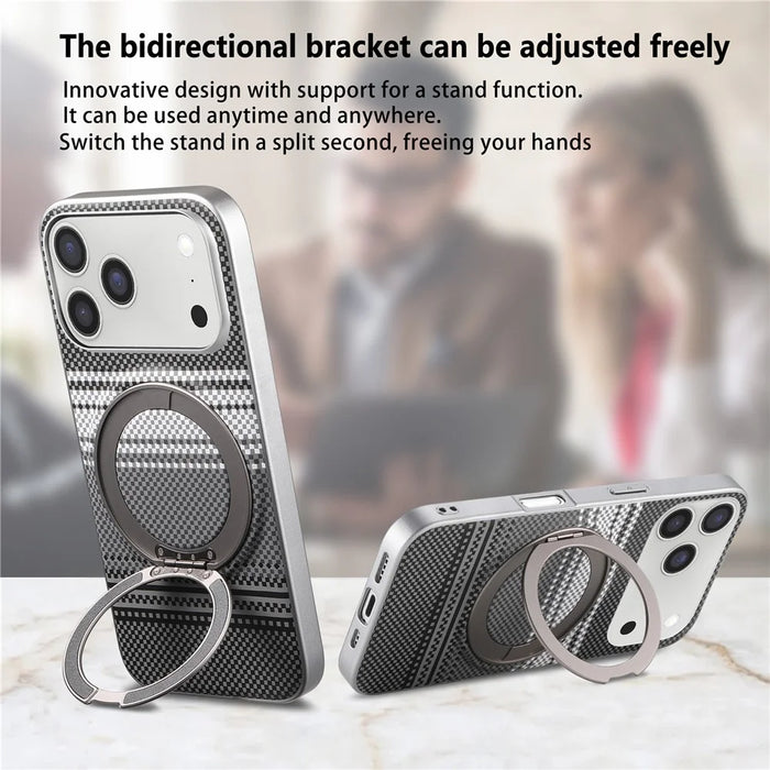 For iPhone 17 Pro Case Magnetic Kickstand PU Leather + PC + TPU Gradient Phone Cover - Black - 7