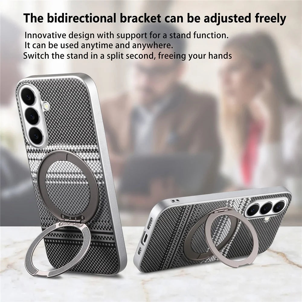 For Samsung Galaxy S25 / S24 Case Magnetic Kickstand PU Leather + PC + TPU Gradient Phone Cover - Black - 7