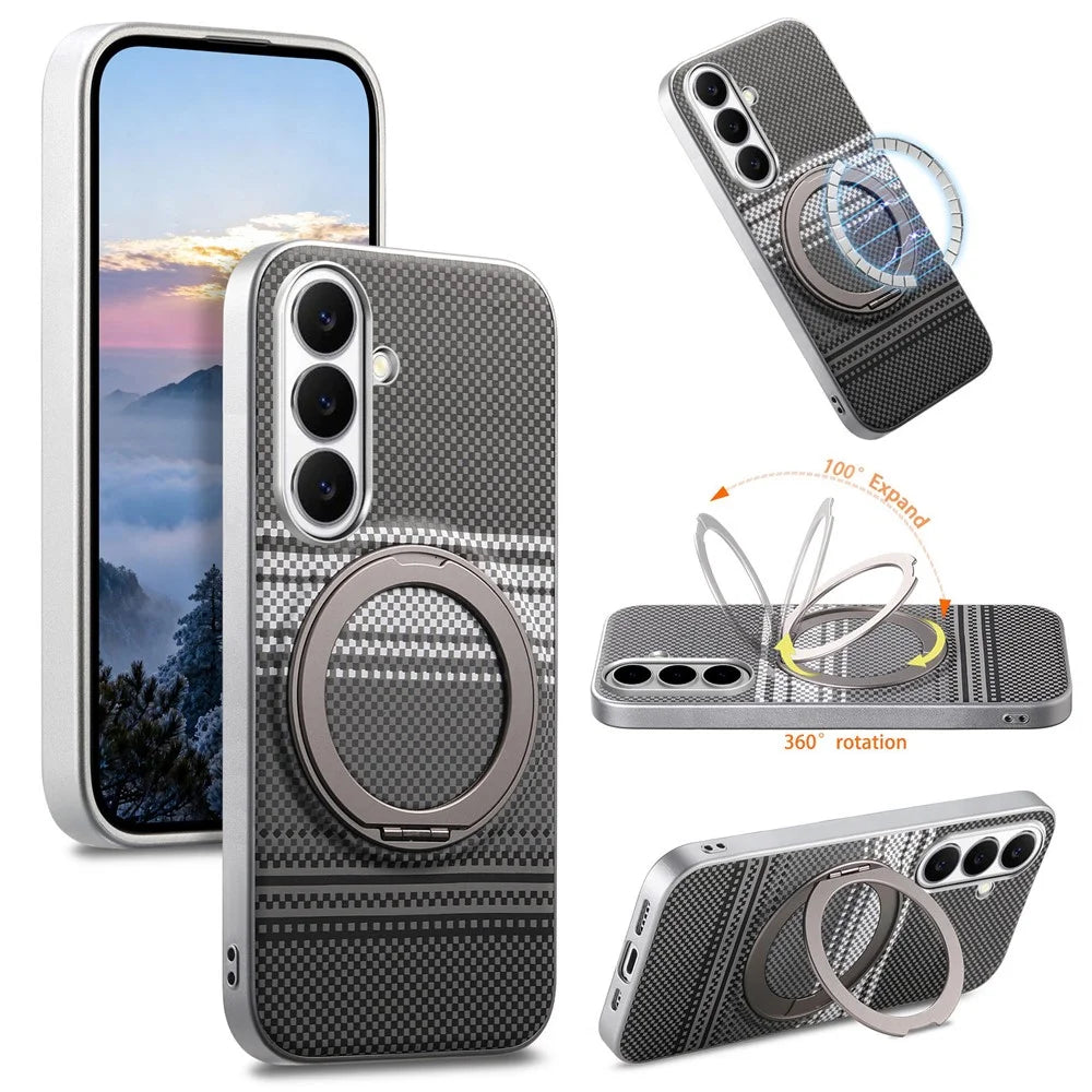 For Samsung Galaxy S25+ / S24+ Case Magnetic Kickstand PU Leather + PC + TPU Gradient Phone Cover - Black - 1