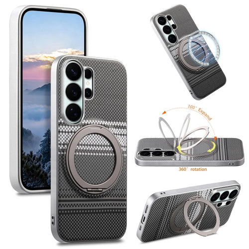 For Samsung Galaxy S25 Ultra / S24 Ultra Case Magnetic Kickstand PU Leather + PC + TPU Gradient Phone Cover - Black - 1