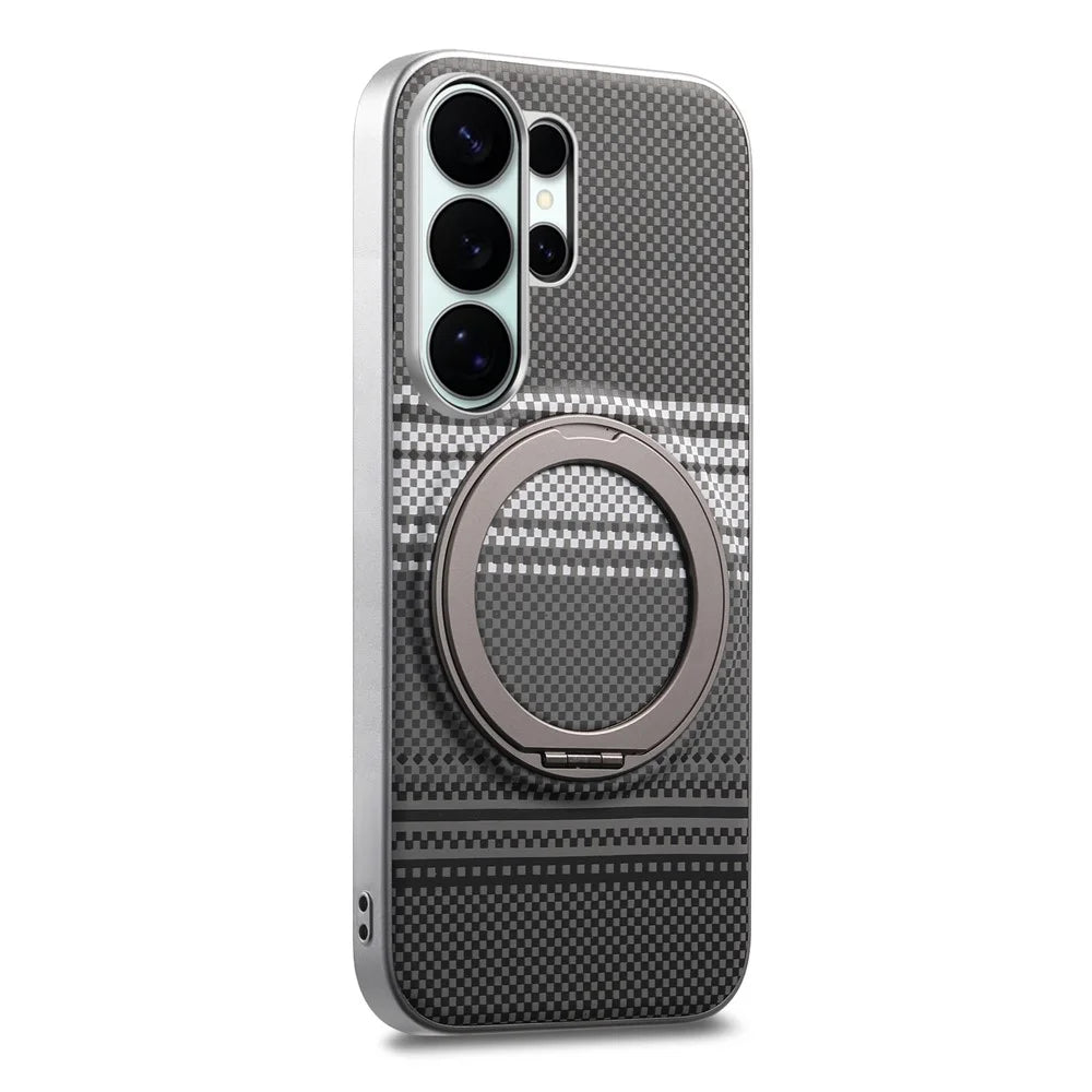 For Samsung Galaxy S25 Ultra / S24 Ultra Case Magnetic Kickstand PU Leather + PC + TPU Gradient Phone Cover - Black - 2