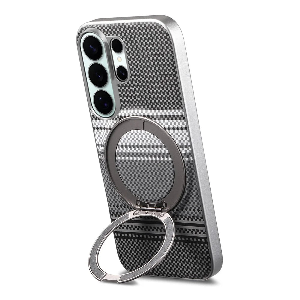 For Samsung Galaxy S25 Ultra / S24 Ultra Case Magnetic Kickstand PU Leather + PC + TPU Gradient Phone Cover - Black - 3