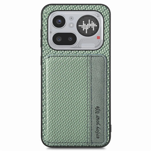 For Nothing Phone (4a) Pro Case RFID Blocking Carbon Fiber Leather Phone Back Cover with Card Holder - Green - 1