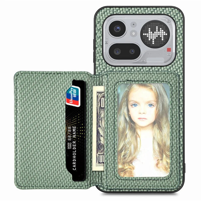 For Nothing Phone (4a) Pro Case RFID Blocking Carbon Fiber Leather Phone Back Cover with Card Holder - Green - 2