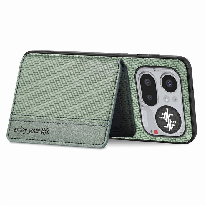 For Nothing Phone (4a) Pro Case RFID Blocking Carbon Fiber Leather Phone Back Cover with Card Holder - Green - 3