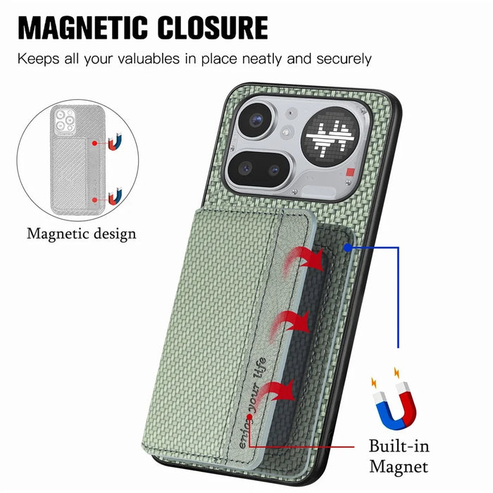 For Nothing Phone (4a) Pro Case RFID Blocking Carbon Fiber Leather Phone Back Cover with Card Holder - Green - 4