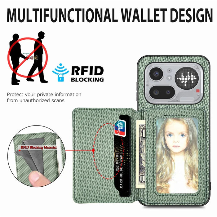 For Nothing Phone (4a) Pro Case RFID Blocking Carbon Fiber Leather Phone Back Cover with Card Holder - Green - 5