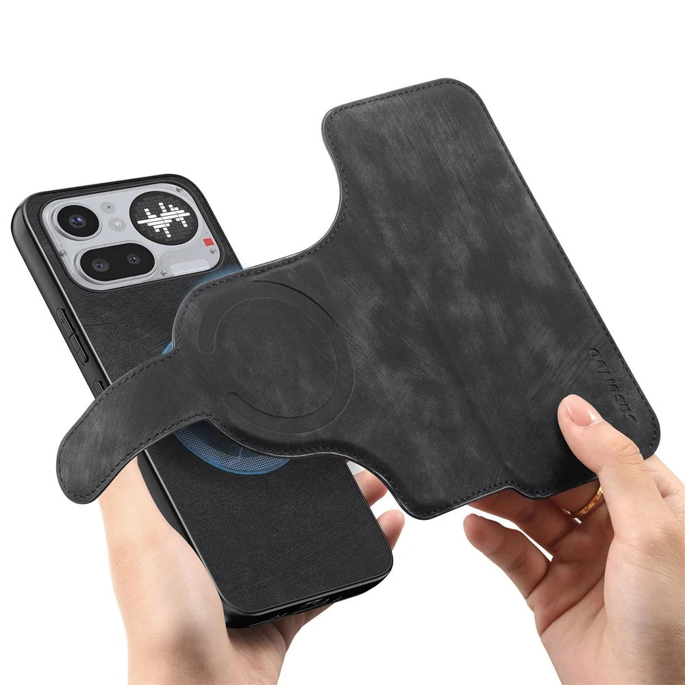 CASENEO MW-03 For Nothing Phone (4a) Pro Magnetic Case Detachable Leather Phone Wallet Cover - Black - 5