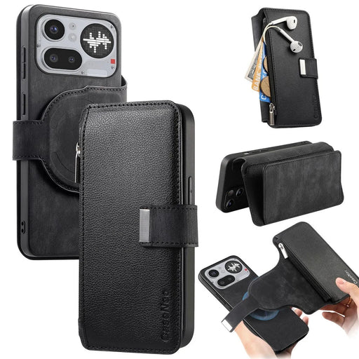 CASENEO MW-02 For Nothing Phone (4a) Pro Case Detachable Magnetic Leather Flip Cover - Black - 1