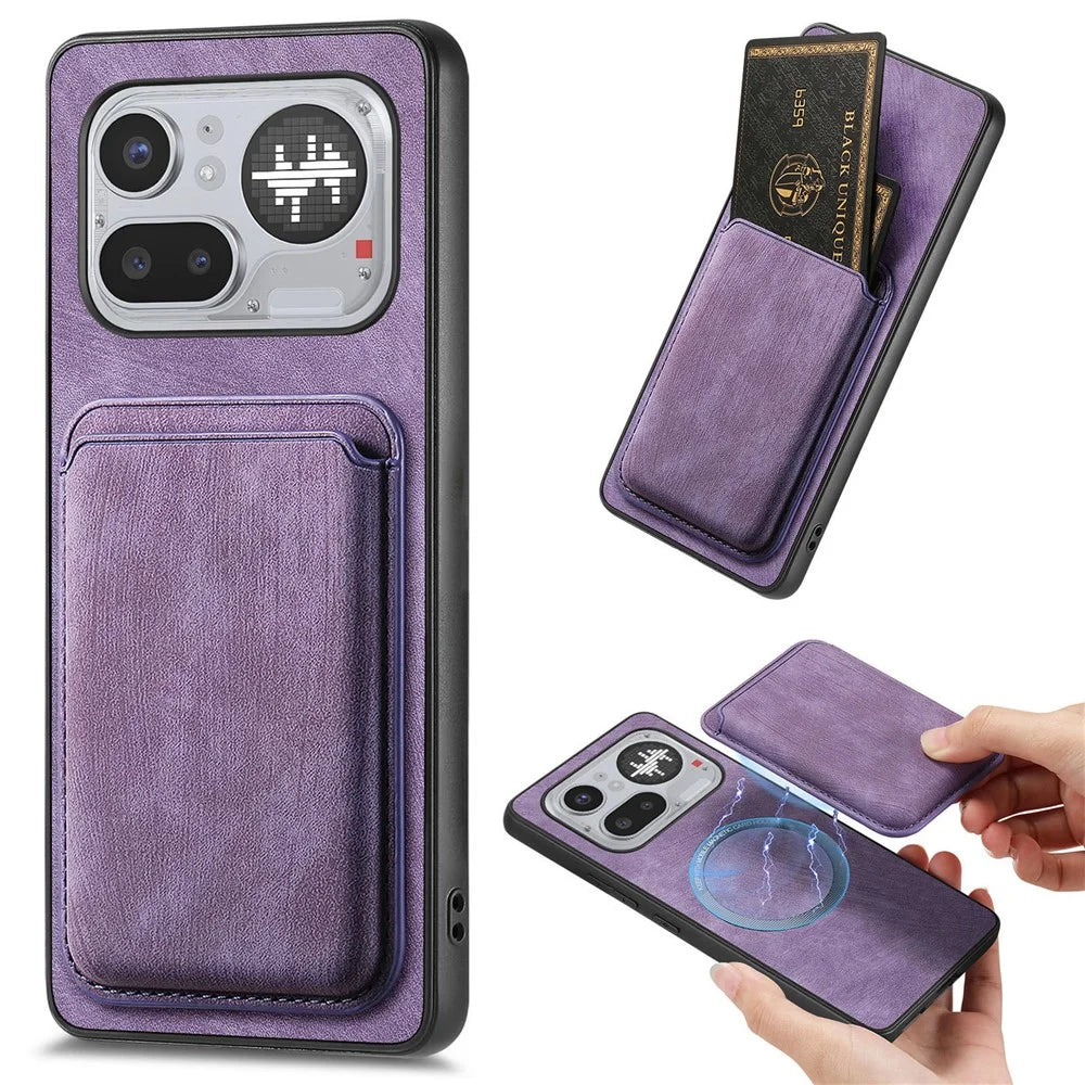 For Nothing Phone (4a) Pro Magnetic Case Retro Leather + TPU Phone Cover with Detachable Card Slot - Purple - 1