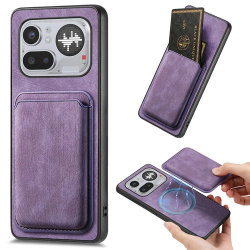 For Nothing Phone (4a) Pro Magnetic Case Retro Leather + TPU Phone Cover with Detachable Card Slot - Purple - 1