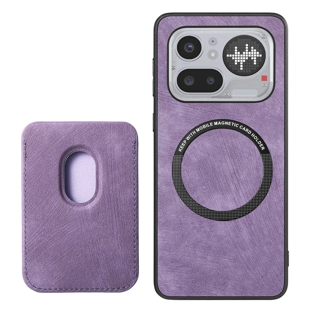For Nothing Phone (4a) Pro Magnetic Case Retro Leather + TPU Phone Cover with Detachable Card Slot - Purple - 3