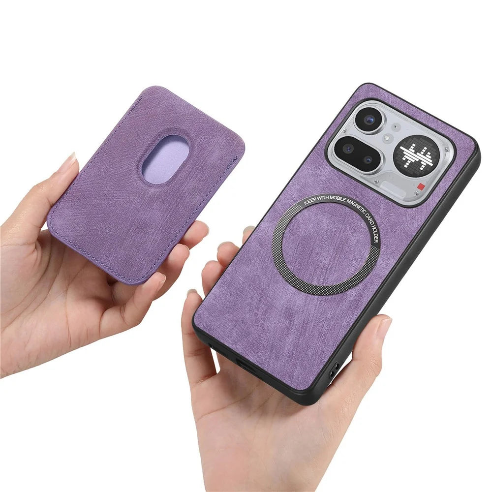 For Nothing Phone (4a) Pro Magnetic Case Retro Leather + TPU Phone Cover with Detachable Card Slot - Purple - 5
