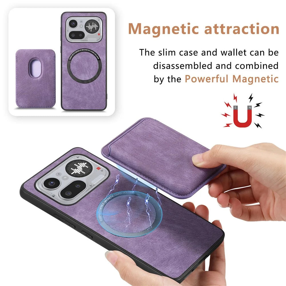 For Nothing Phone (4a) Pro Magnetic Case Retro Leather + TPU Phone Cover with Detachable Card Slot - Purple - 6