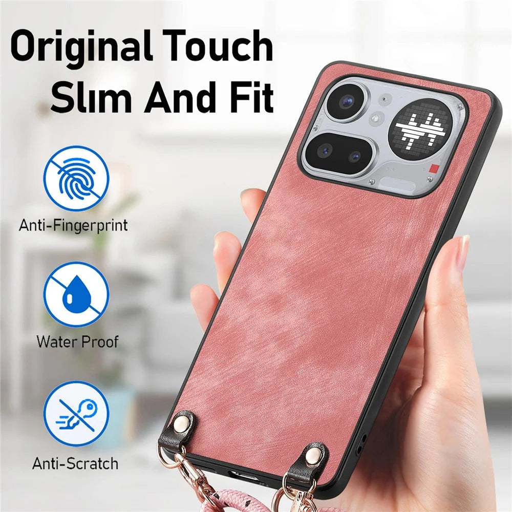 For Nothing Phone (4a) Pro Retro Leather Phone Back Cover with Adjustable Strap - Blue - 7