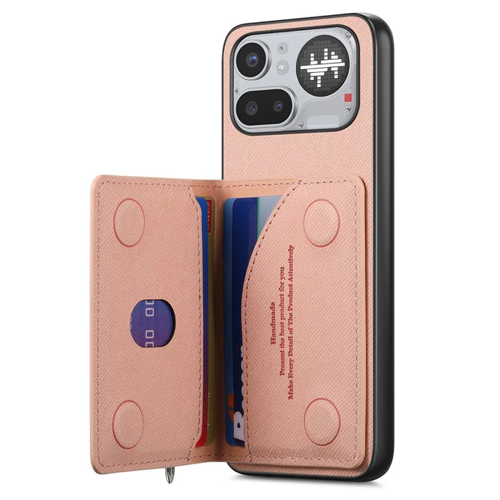 For Nothing Phone (4a) Pro Case Zipper Card Holder Kickstand Jeans Cloth Texture Leather Back Cover - Pink - 4