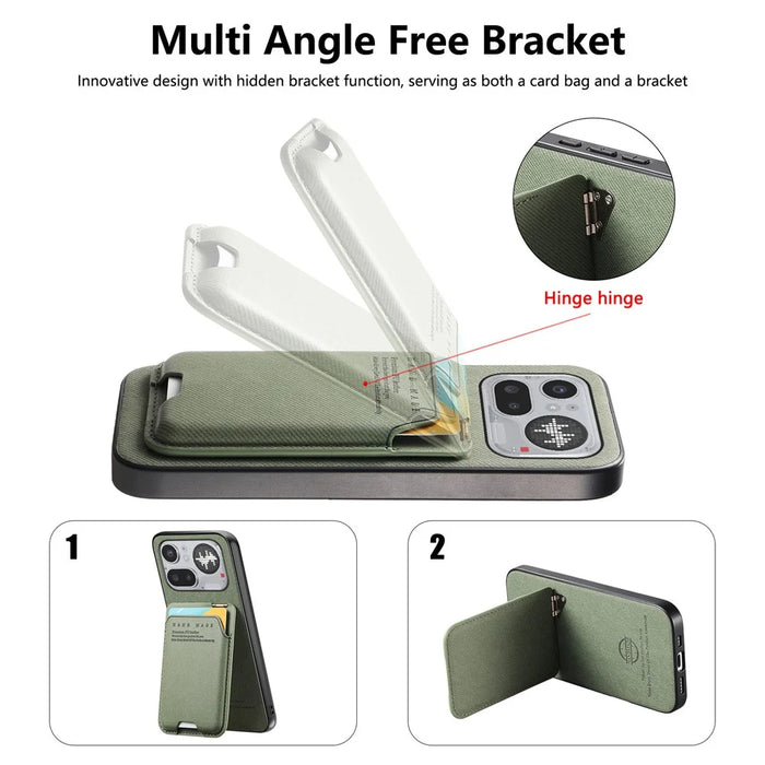 For Nothing Phone (4a) Pro Case Cloth Texture Leather + PC + TPU Phone Cover with Card Holder Kickstand - Green - 5