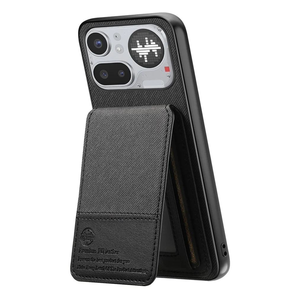 For Nothing Phone (4a) Pro Case Cloth Texture Leather + PC + TPU Phone Cover with RFID Blocking Card Holder - Black - 3