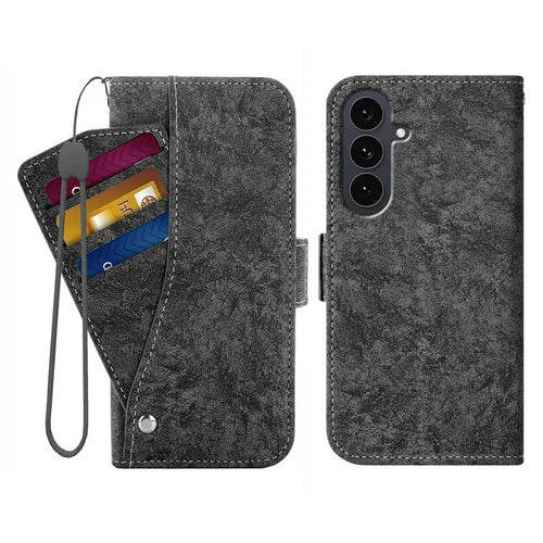 For Samsung Galaxy S26 FE Case Water-ink Painting Wallet PU Leather Phone Cover with Rotating Card Slots - Black - 1