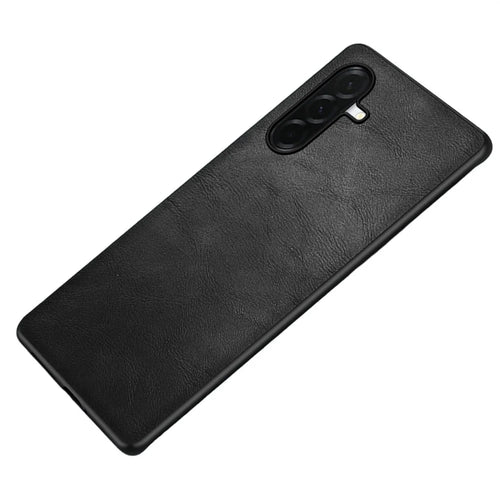 For Samsung Galaxy S26 FE Case Retro Leather Coated PC + TPU Phone Cover - Black - 1