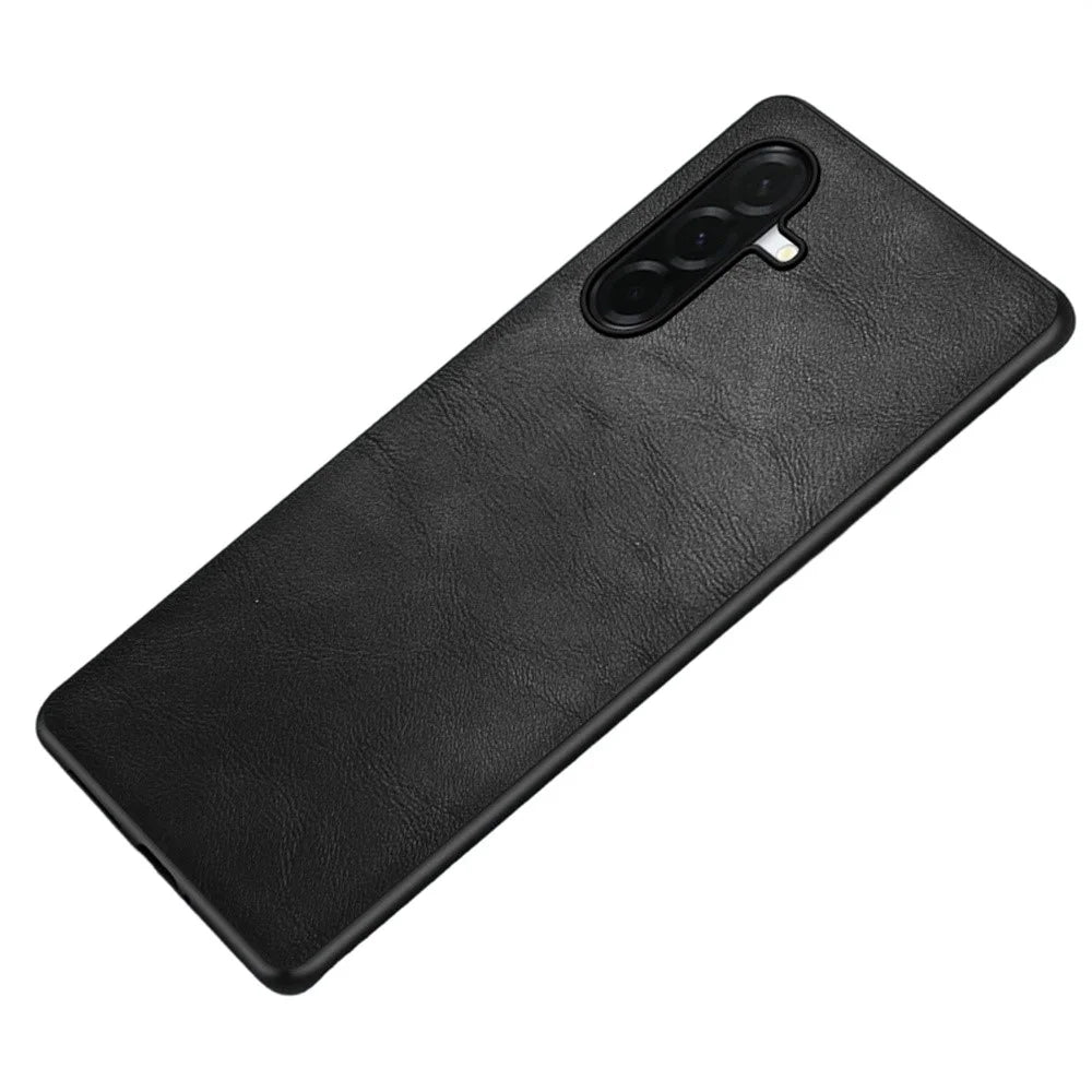 For Samsung Galaxy S26 FE Case Retro Leather Coated PC + TPU Phone Cover - Black - 1