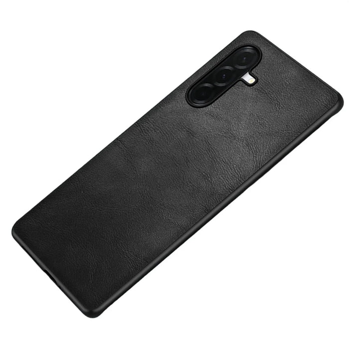 For Samsung Galaxy S26 FE Case Retro Leather Coated PC + TPU Phone Cover - Black - 1