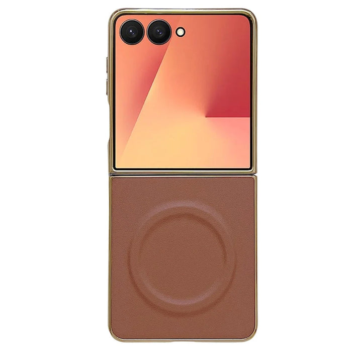For Samsung Galaxy Z Flip8 Magnetic Case Nappa Texture PU + TPU + PC Phone Back Cover - Brown - 1