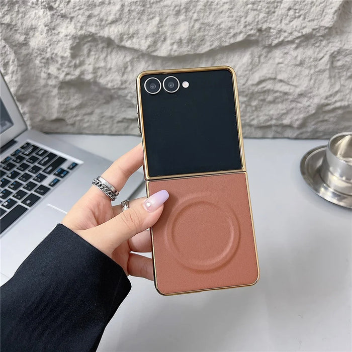 For Samsung Galaxy Z Flip8 Magnetic Case Nappa Texture PU + TPU + PC Phone Back Cover - Brown - 2