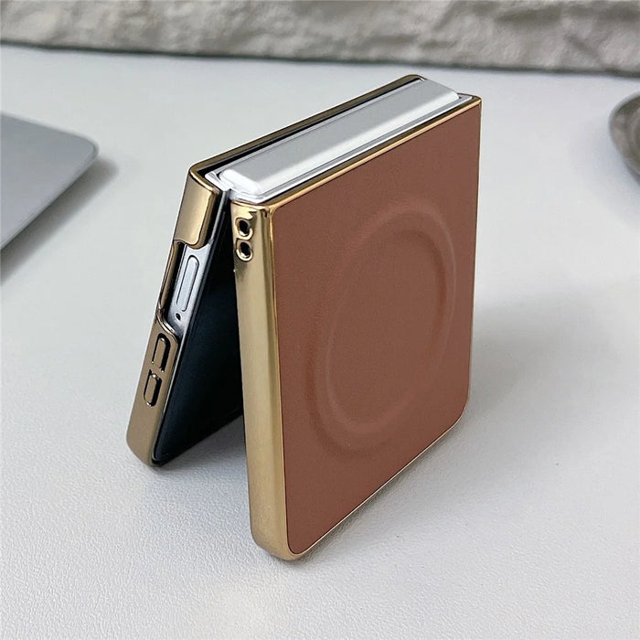 For Samsung Galaxy Z Flip8 Magnetic Case Nappa Texture PU + TPU + PC Phone Back Cover - Brown - 3