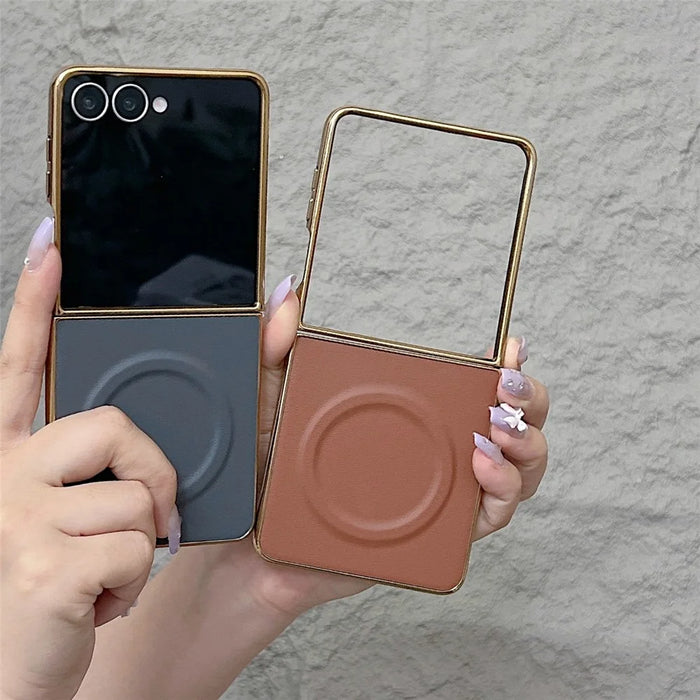 For Samsung Galaxy Z Flip8 Magnetic Case Nappa Texture PU + TPU + PC Phone Back Cover - Brown - 6