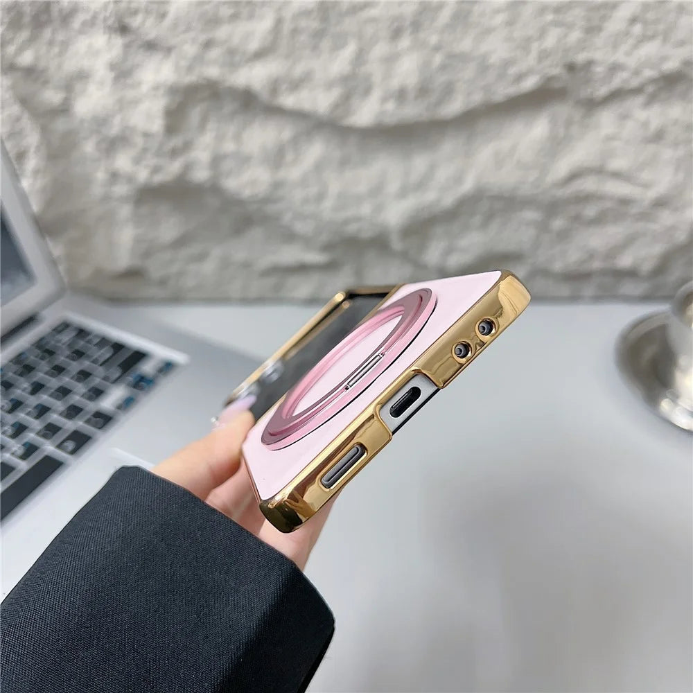 For Samsung Galaxy Z Flip8 Magnetic Case with Rotating Kickstand Nappa Texture PU TPU PC Phone Back Cover - Pink - 5