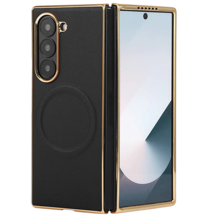 For Samsung Galaxy Z Fold8 Ultra Magnetic Case Nappa Texture PU + TPU + PC Phone Back Cover - Black - 1