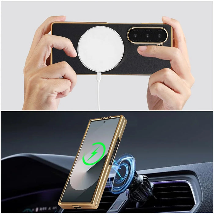 For Samsung Galaxy Z Fold8 Ultra Magnetic Case Nappa Texture PU + TPU + PC Phone Back Cover - Black - 4
