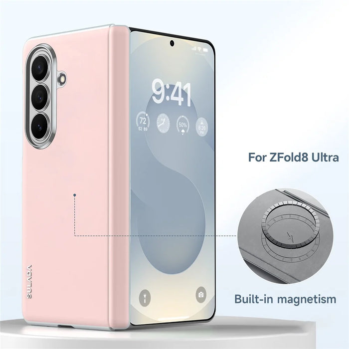 SULADA For Samsung Galaxy Z Fold8 Ultra Magnetic Case Leather Back Cover Hinge Protection - Pink - 2