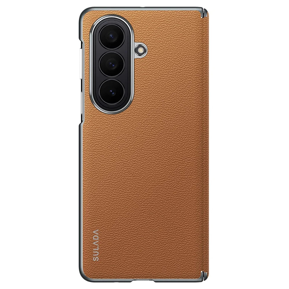 SULADA For Samsung Galaxy Z Fold8 Ultra Case Genuine Cow Leather Frameless Phone Back Cover - Brown - 1