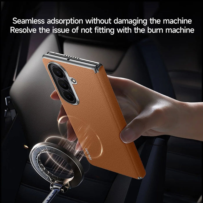 SULADA For Samsung Galaxy Z Fold8 Ultra Case Genuine Cow Leather Frameless Phone Back Cover - Brown - 4