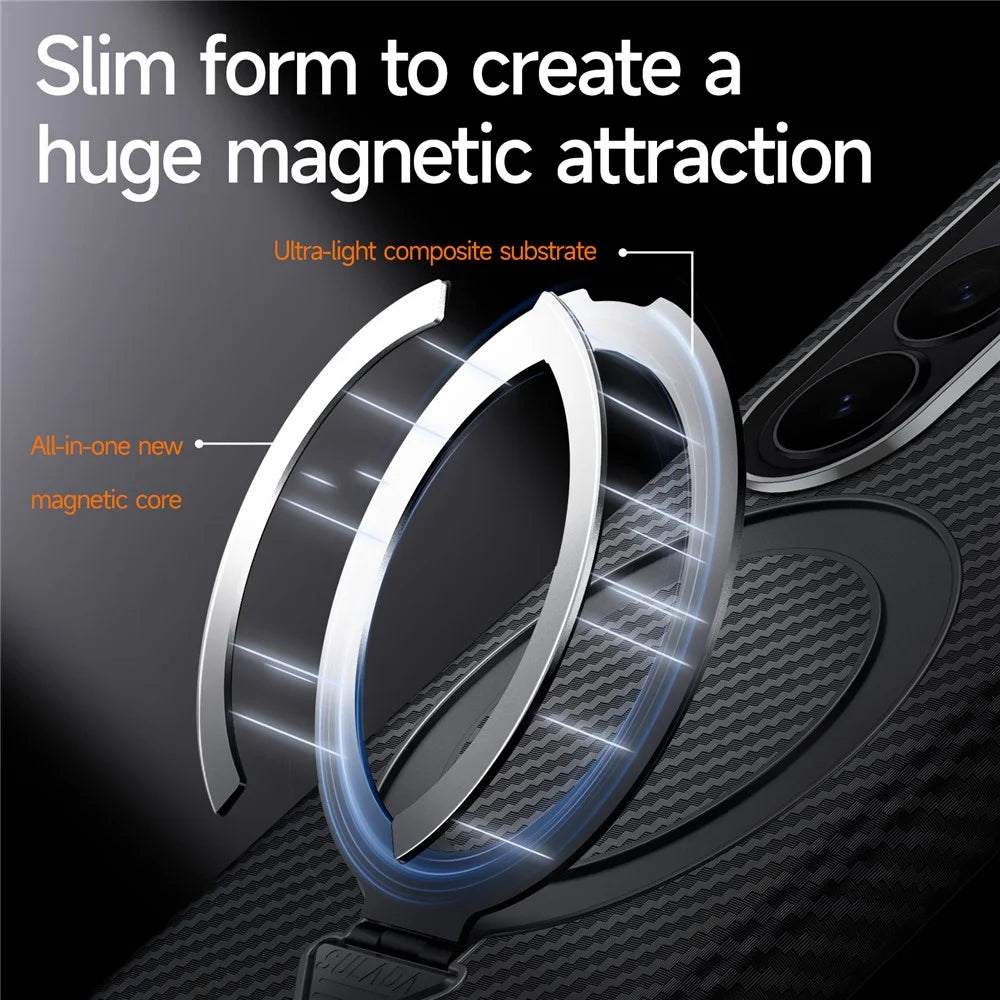 SULADA For Samsung	Galaxy Z Fold8 Ultra Magnetic Case Kickstand PU + PC Phone Cover Carbon Fiber Texture - Black - 7